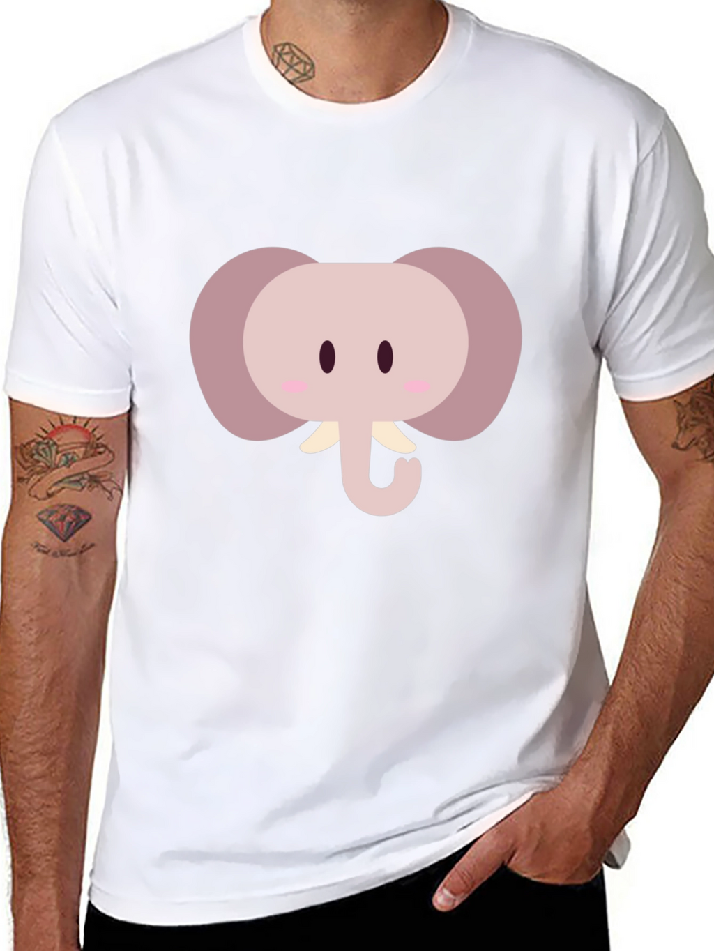Cute Cartoon Elephant Graphic Tee - Black