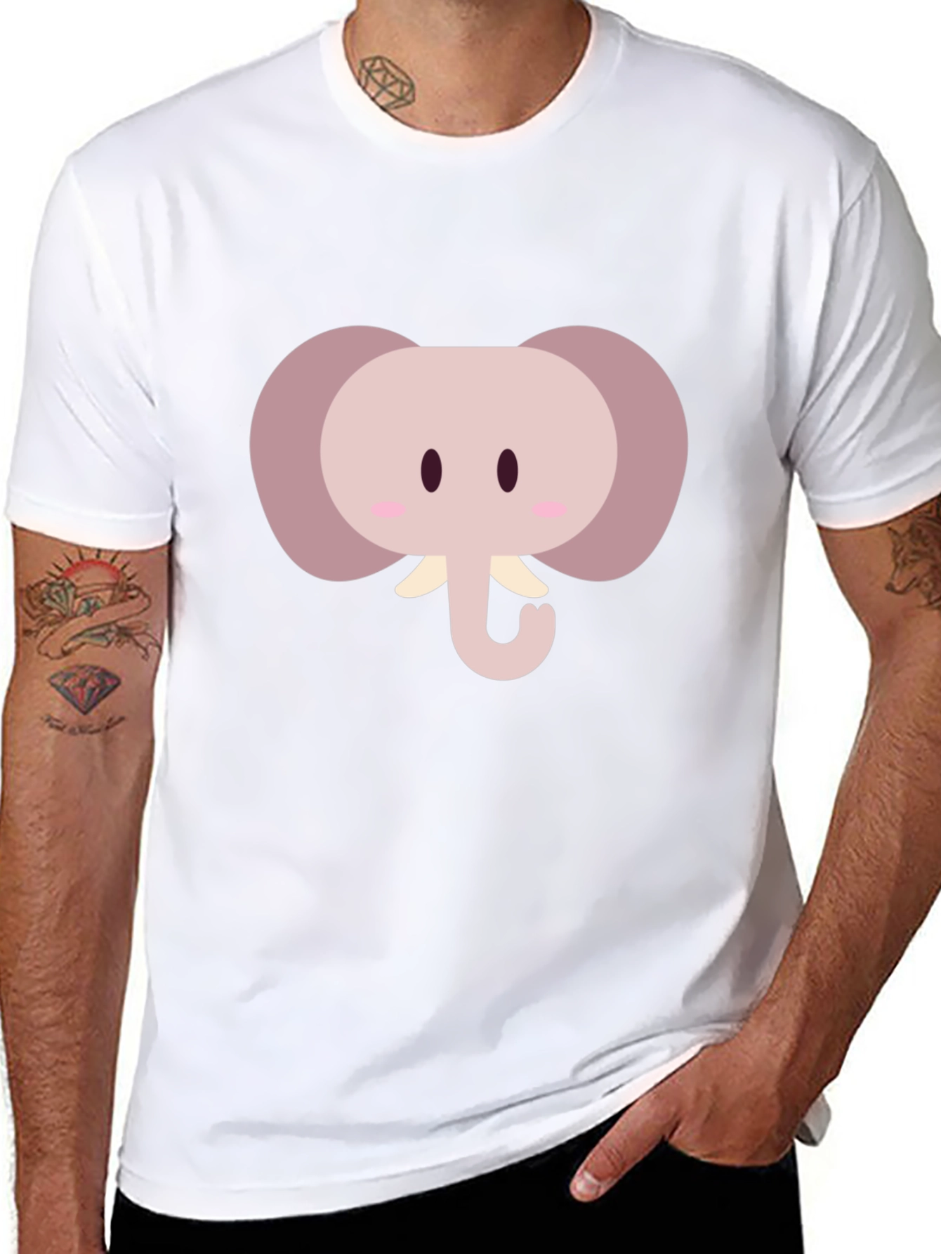 Cute Cartoon Elephant Graphic Tee - Black