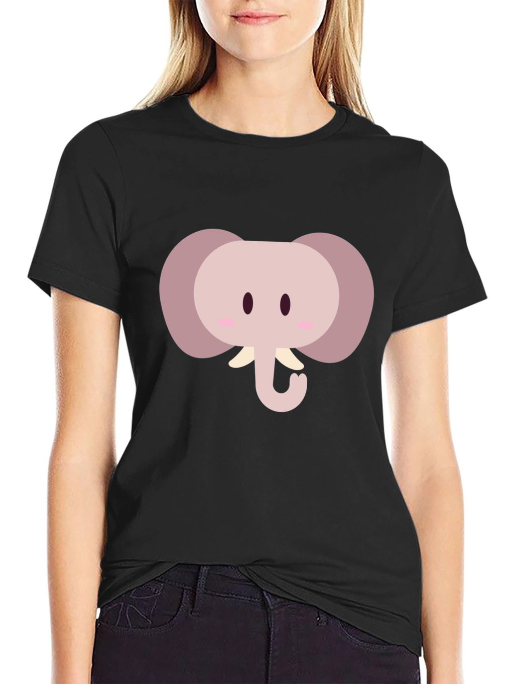 Cute Cartoon Elephant Graphic Tee - Black