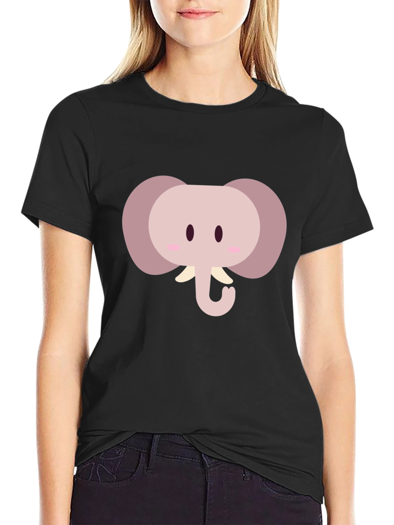 Cute Cartoon Elephant Graphic Tee - Black