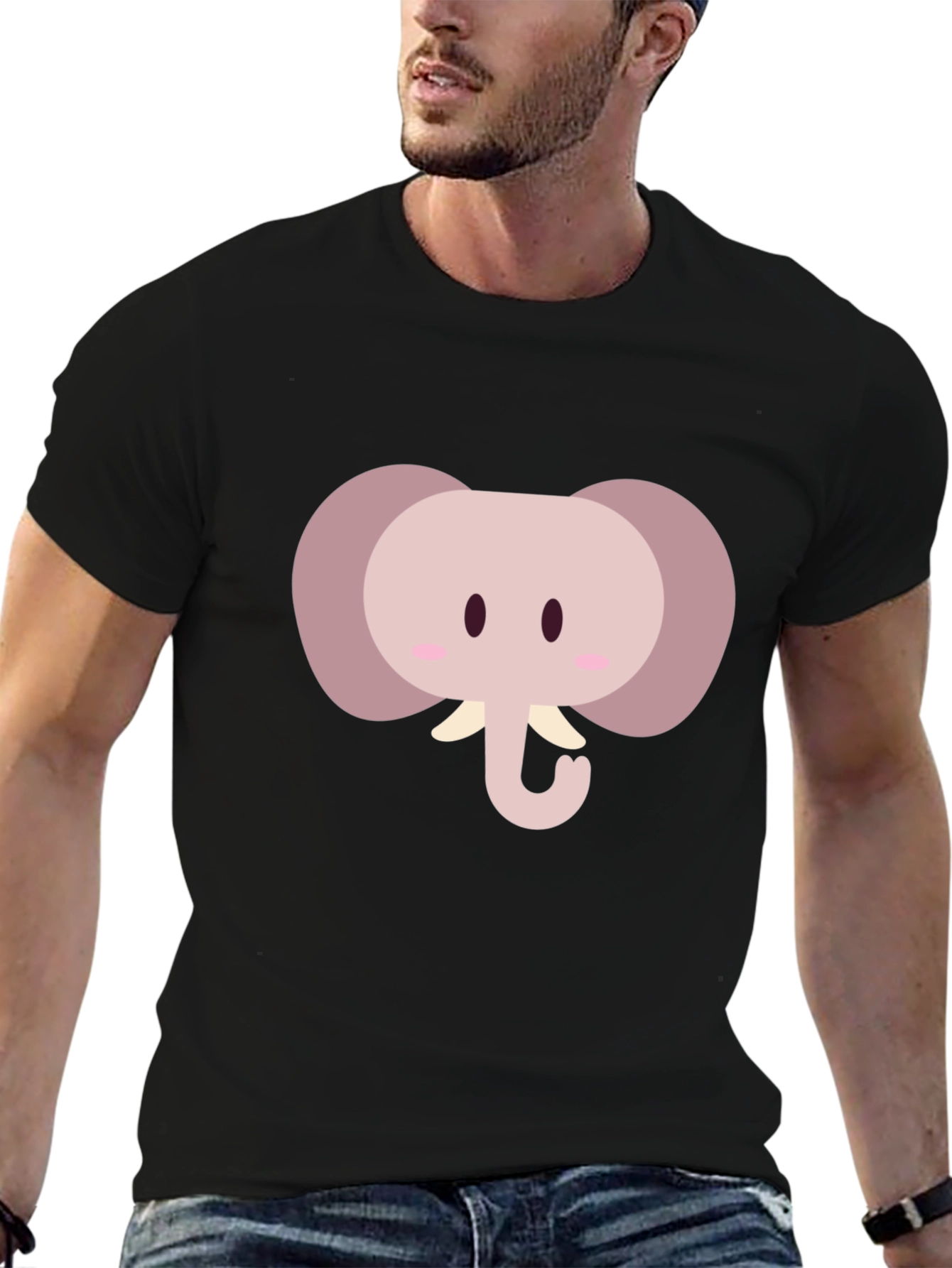 Cute Cartoon Elephant Graphic Tee - Black