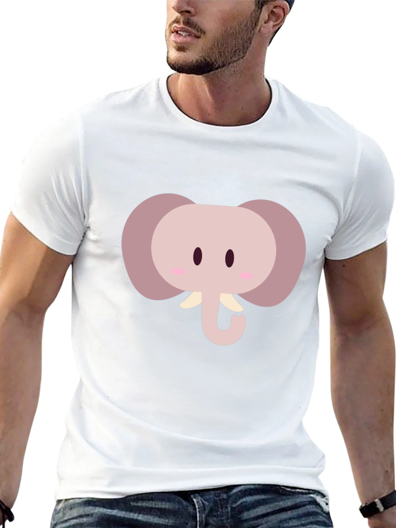 Cute Cartoon Elephant Graphic Tee - Black