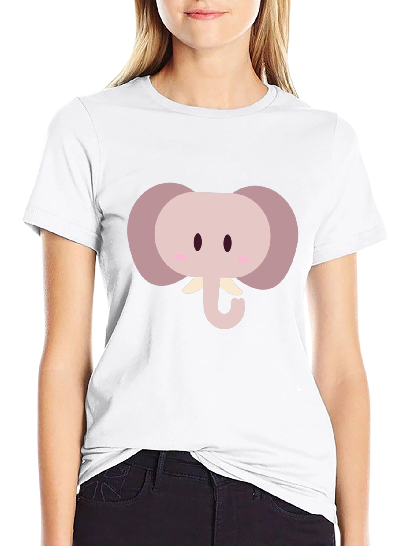 Cute Cartoon Elephant Graphic Tee - Black