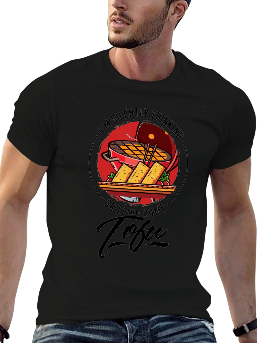 Grilling Tofu Graphic T-Shirt - Vegan BBQ Humor