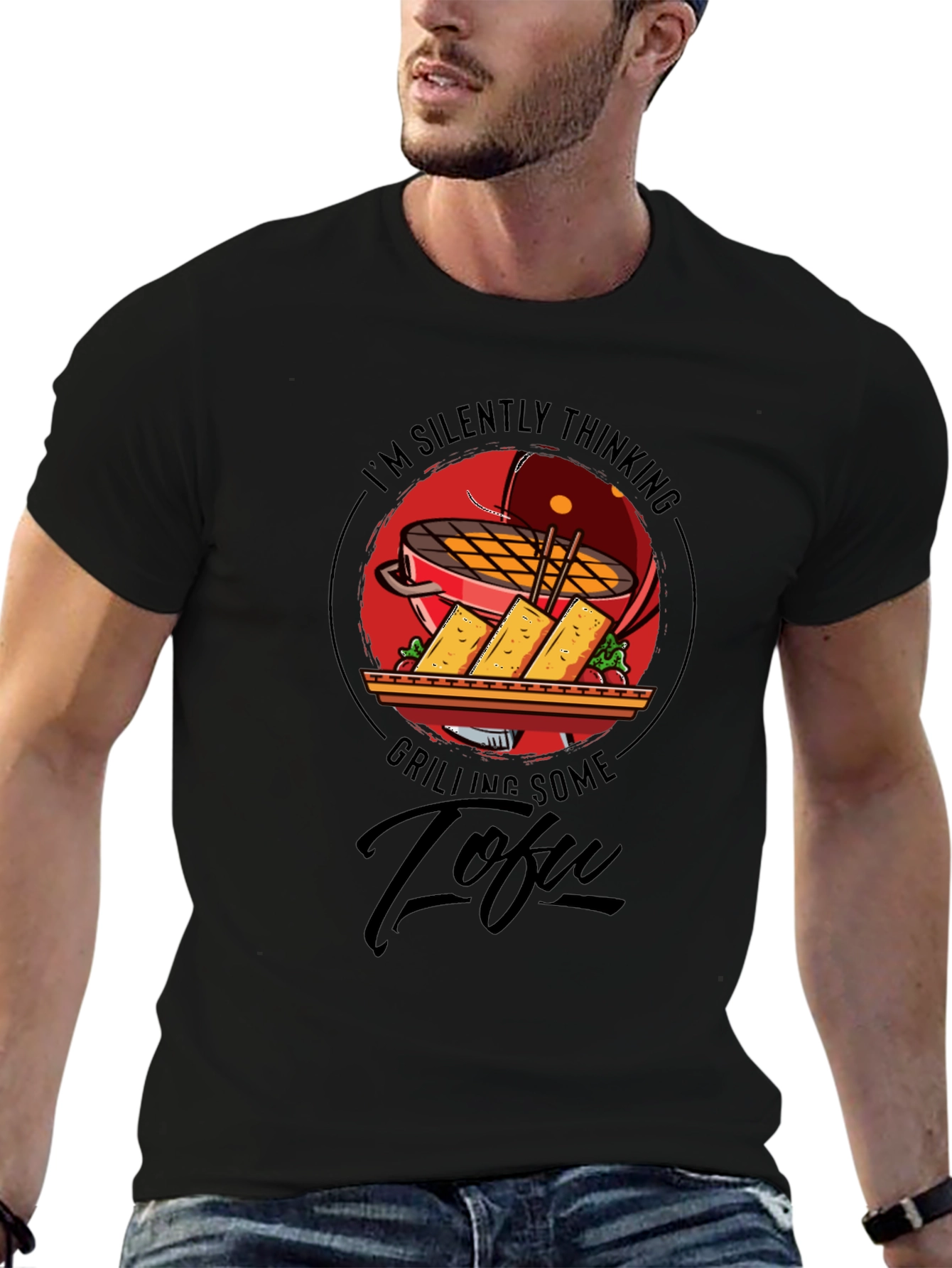 Grilling Tofu Graphic T-Shirt - Vegan BBQ Humor