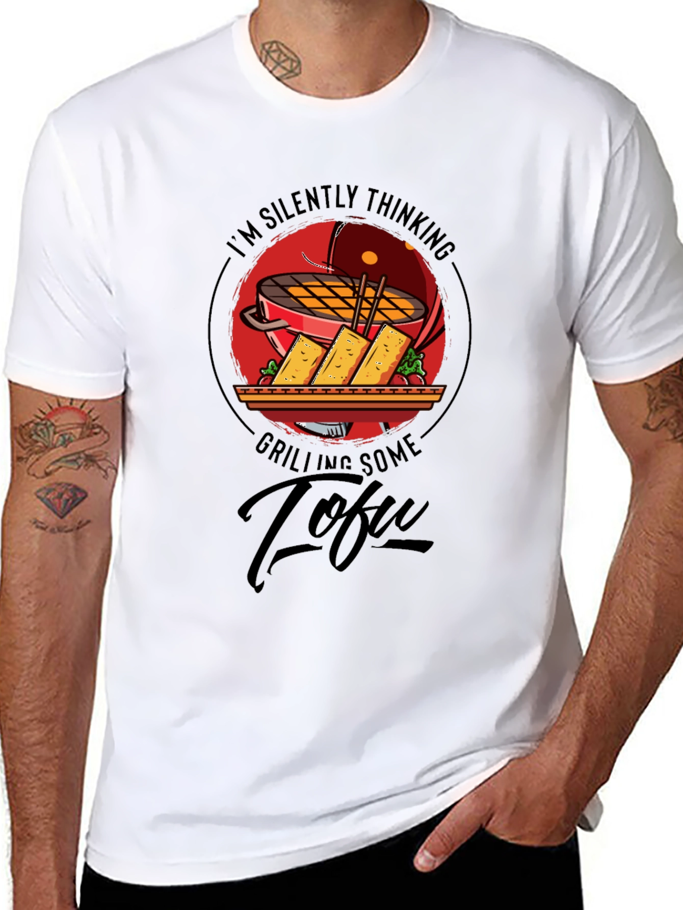 Grilling Tofu Graphic T-Shirt - Vegan BBQ Humor