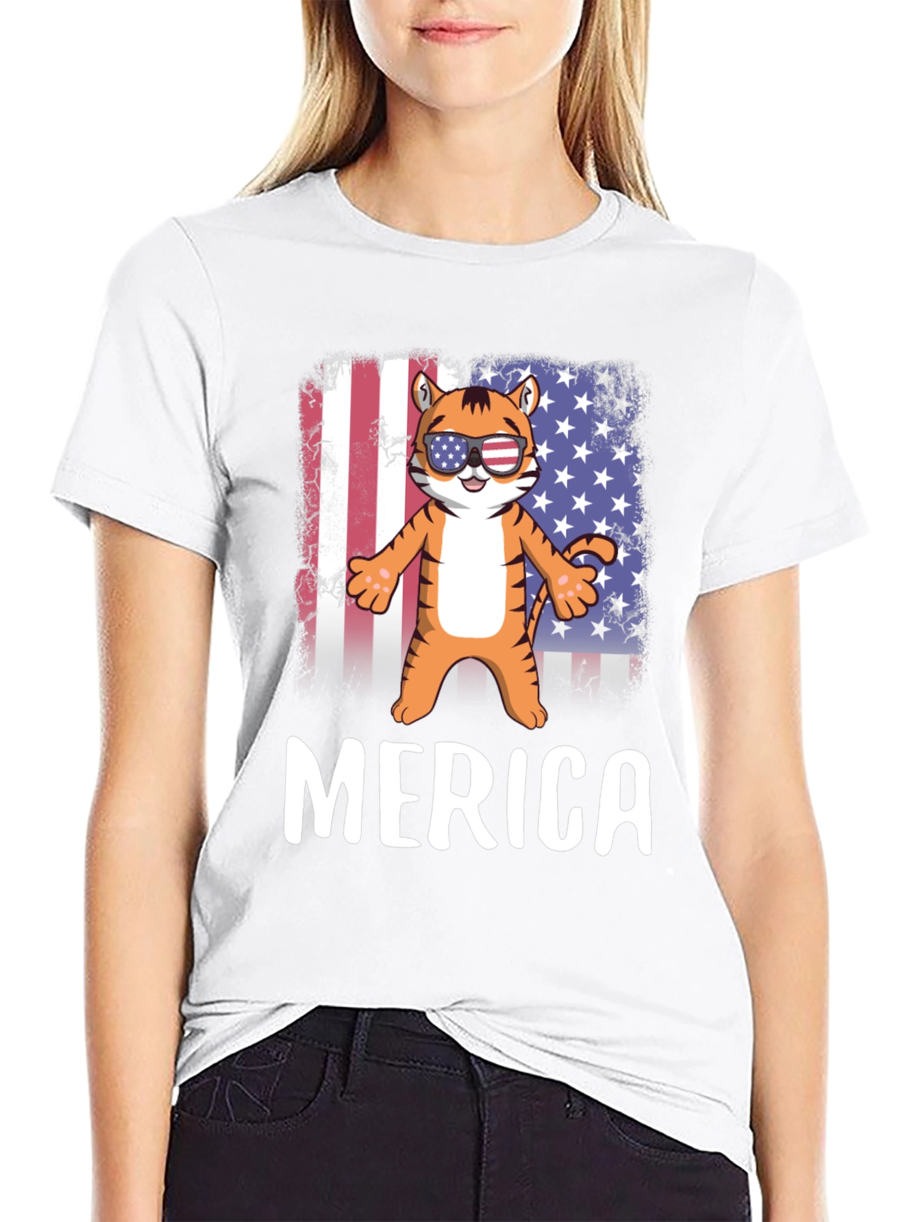Patriotic Tiger Graphic T-Shirt - Merica Pride