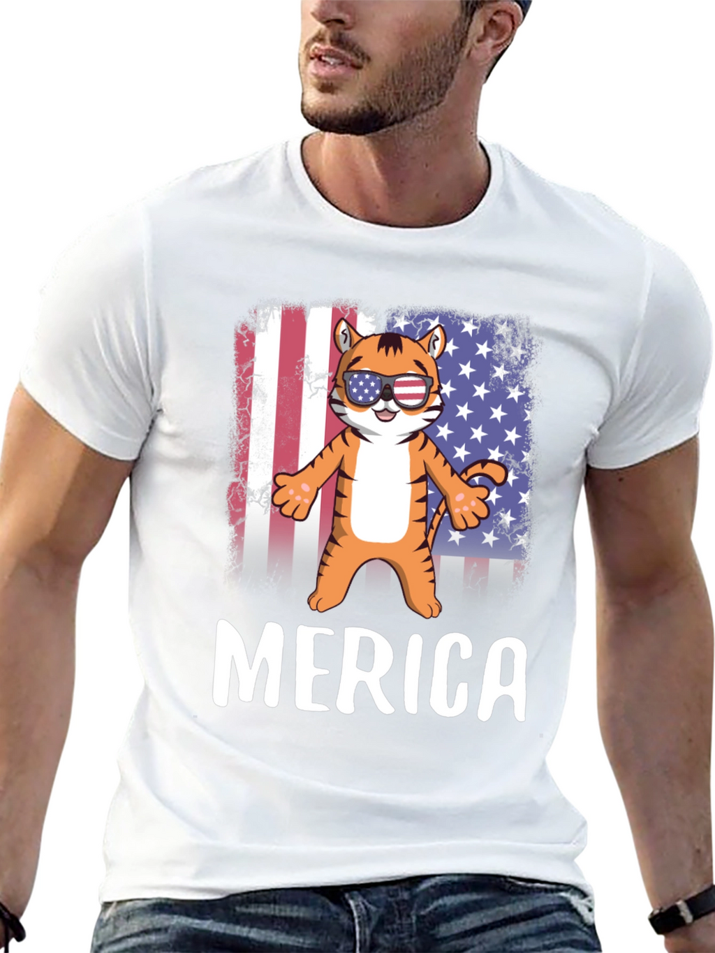 Patriotic Tiger Graphic T-Shirt - Merica Pride