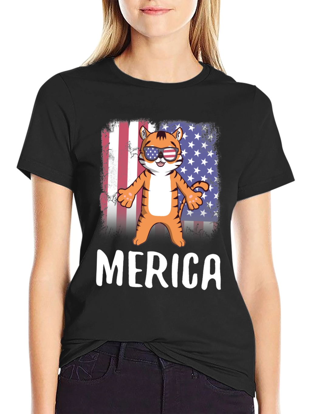 Patriotic Tiger Graphic T-Shirt - Merica Pride
