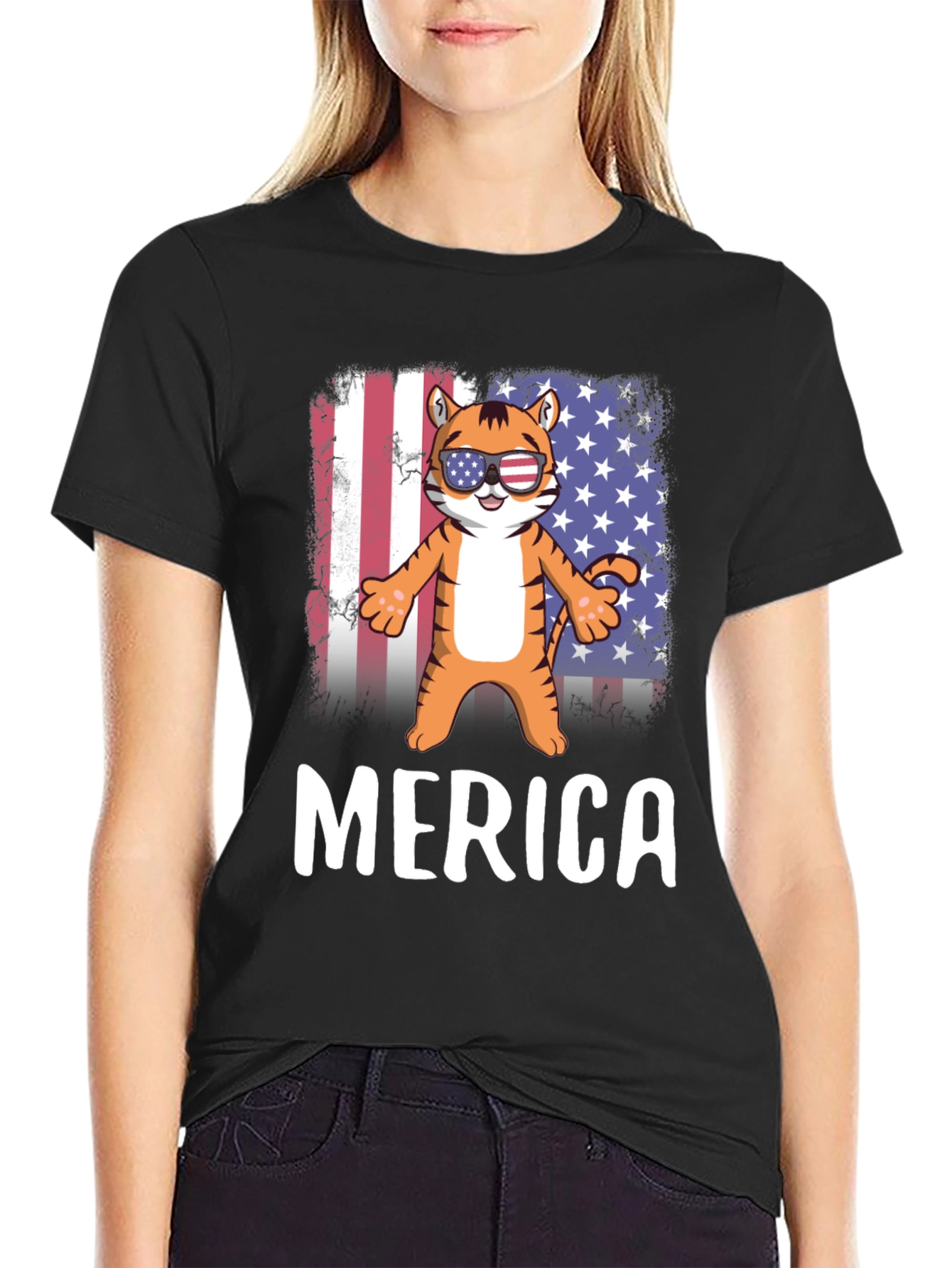 Patriotic Tiger Graphic T-Shirt - Merica Pride