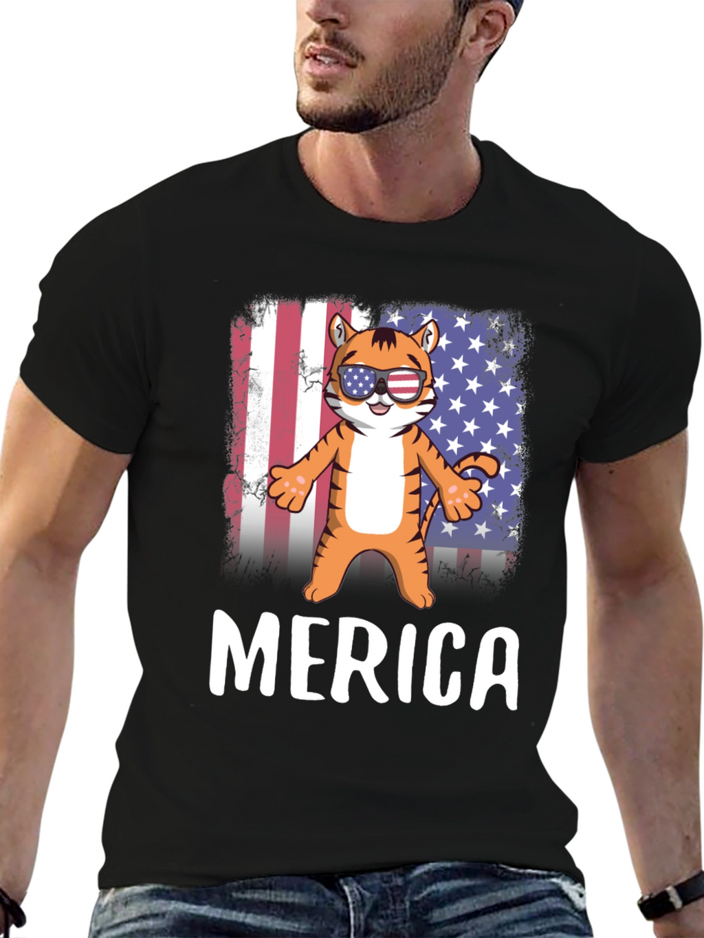 Patriotic Tiger Graphic T-Shirt - Merica Pride