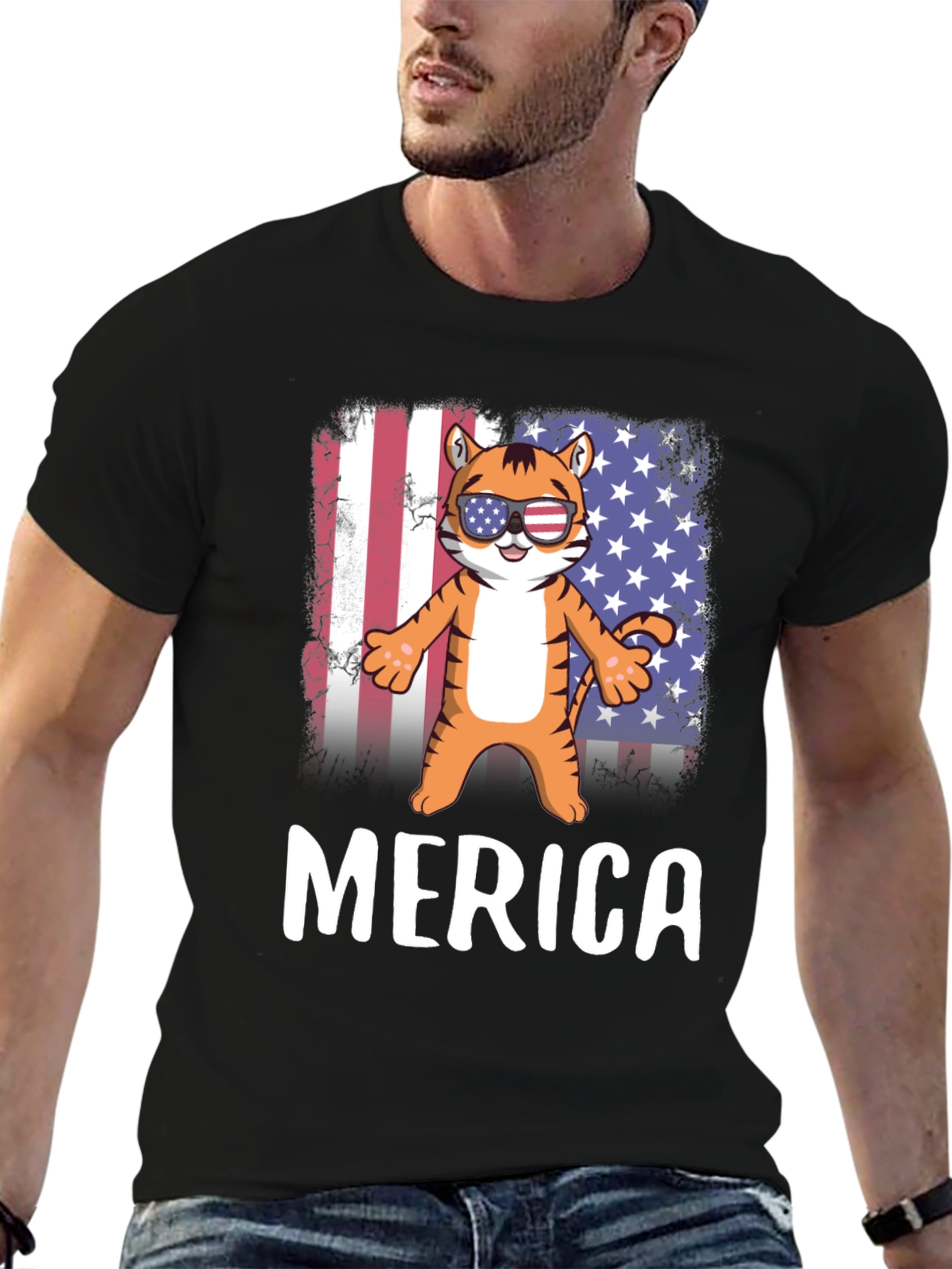 Patriotic Tiger Graphic T-Shirt - Merica Pride