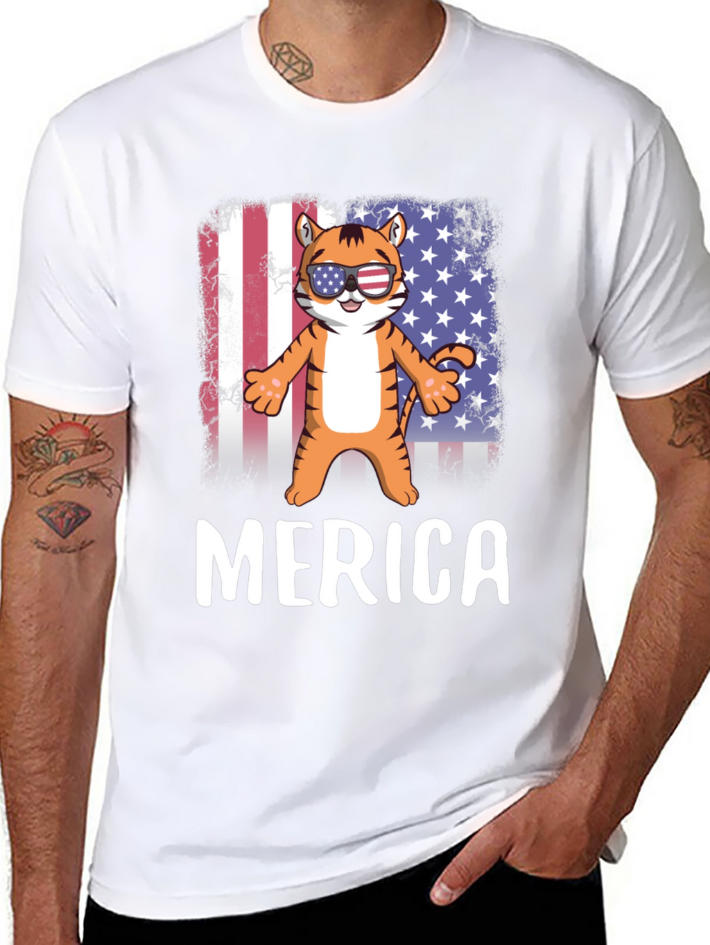Patriotic Tiger Graphic T-Shirt - Merica Pride
