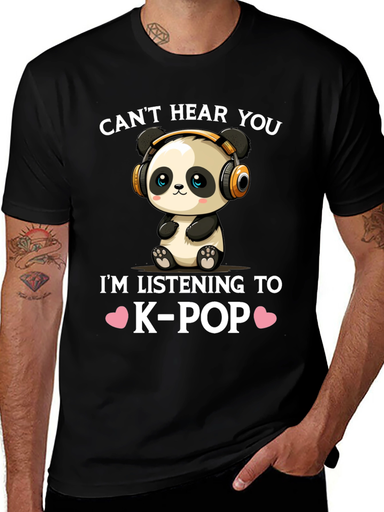 K-Pop Panda T-Shirt - Cant Hear You! Music Lover Tee