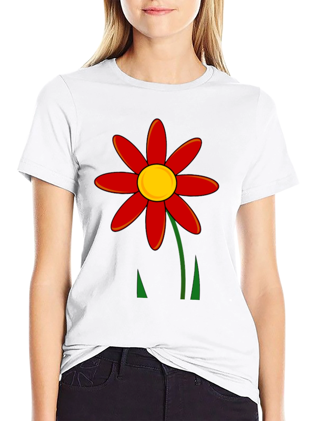 Red Flower Graphic T-Shirt - Black