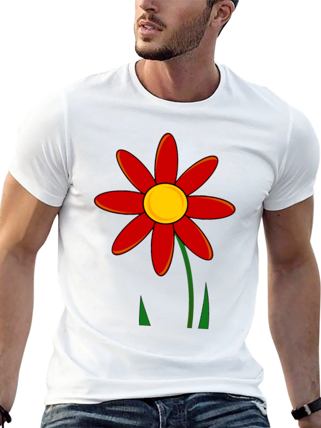 Red Flower Graphic T-Shirt - Black