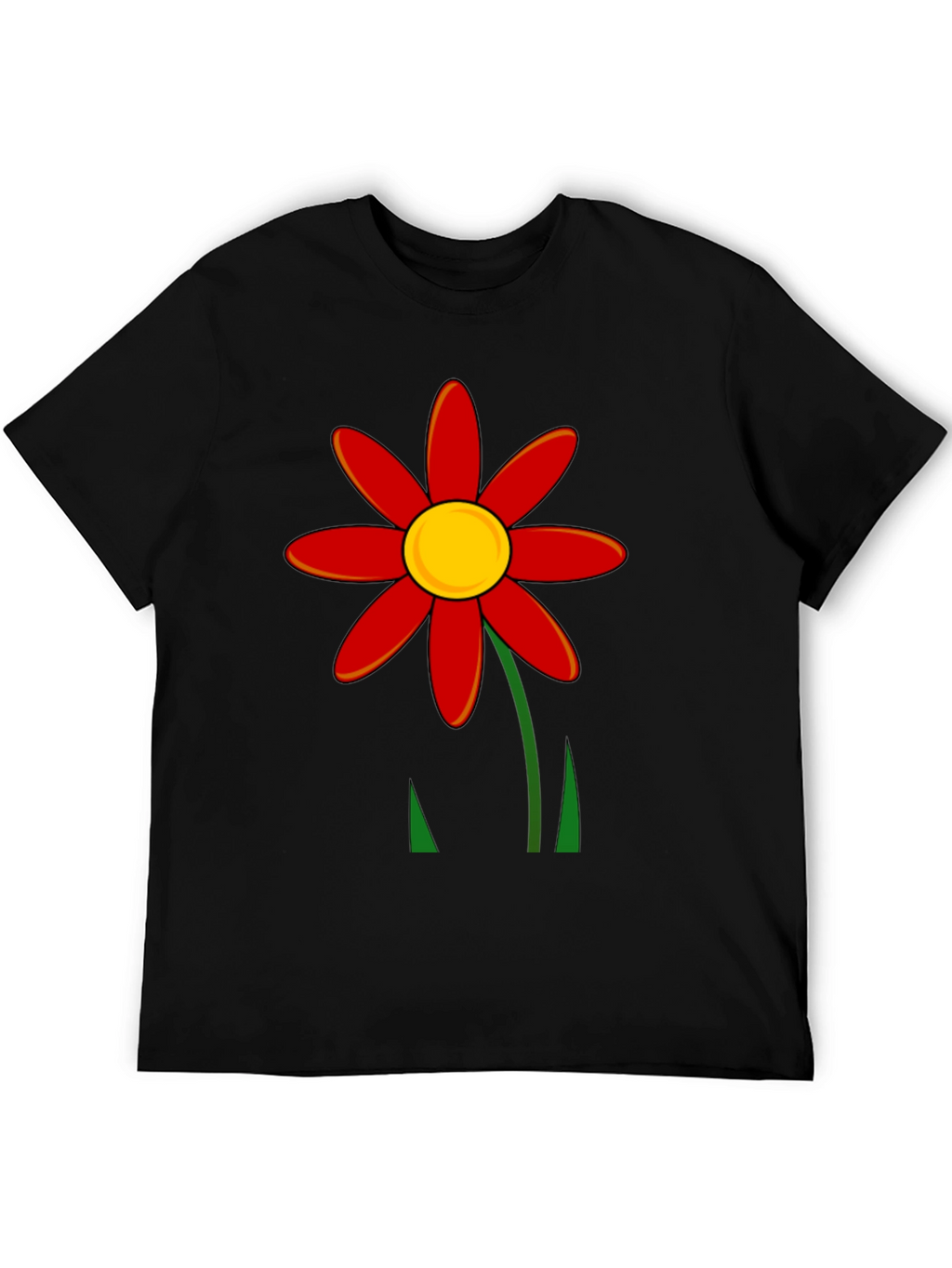 Red Flower Graphic T-Shirt - Black