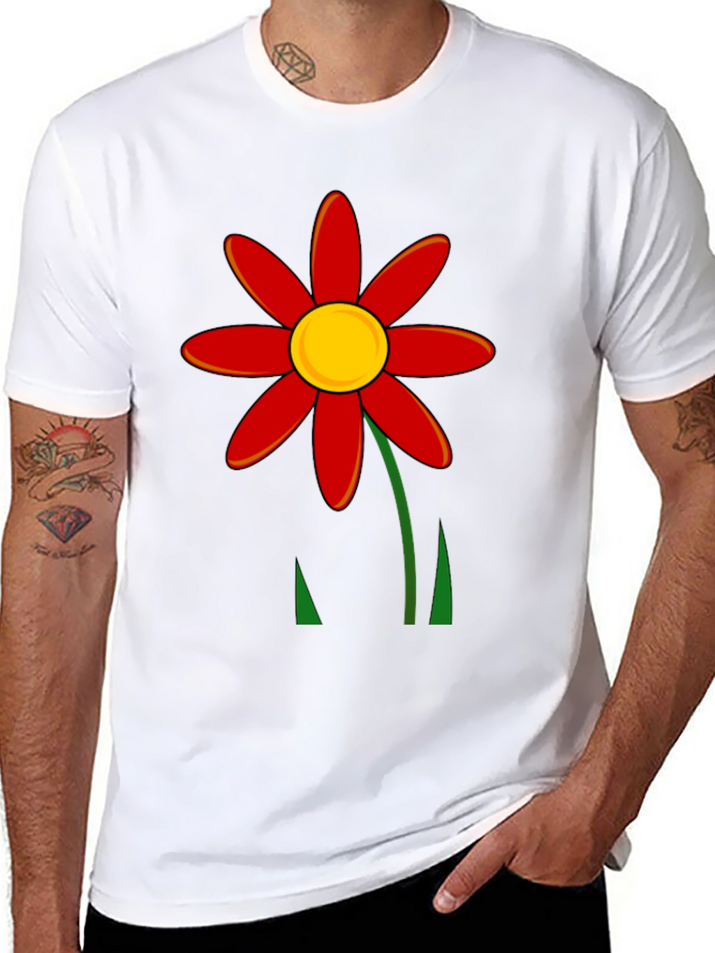 Red Flower Graphic T-Shirt - Black