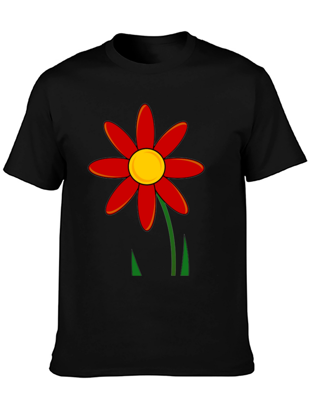 Red Flower Graphic T-Shirt - Black