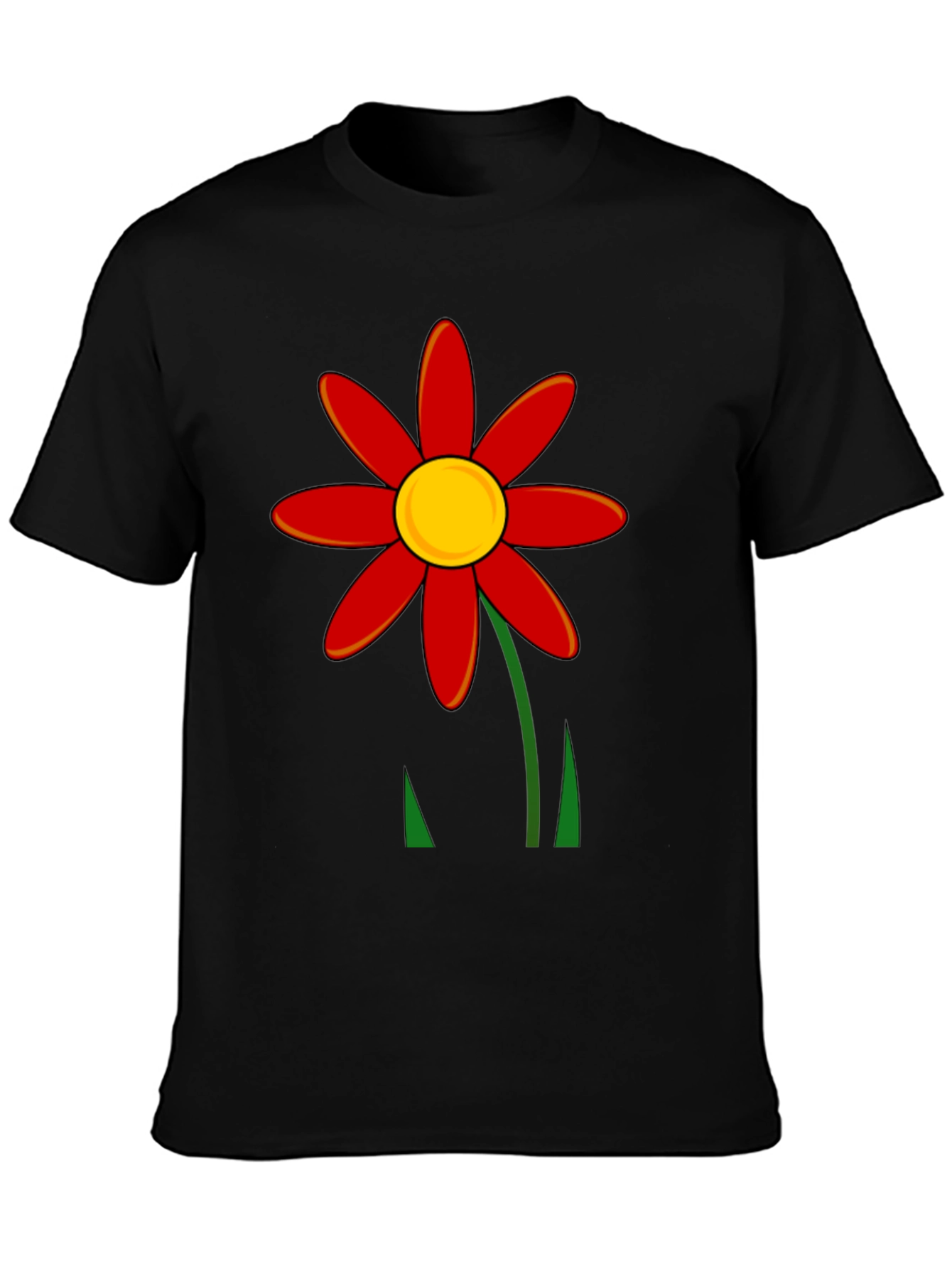 Red Flower Graphic T-Shirt - Black