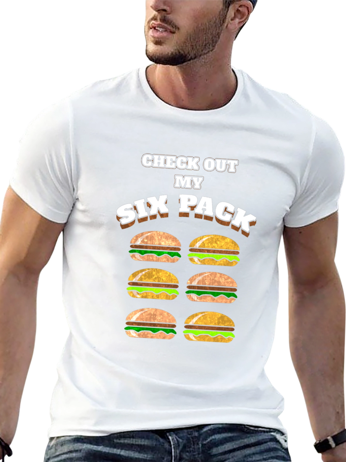 Funny Six Pack Burger T-Shirt - Novelty Graphic Tee