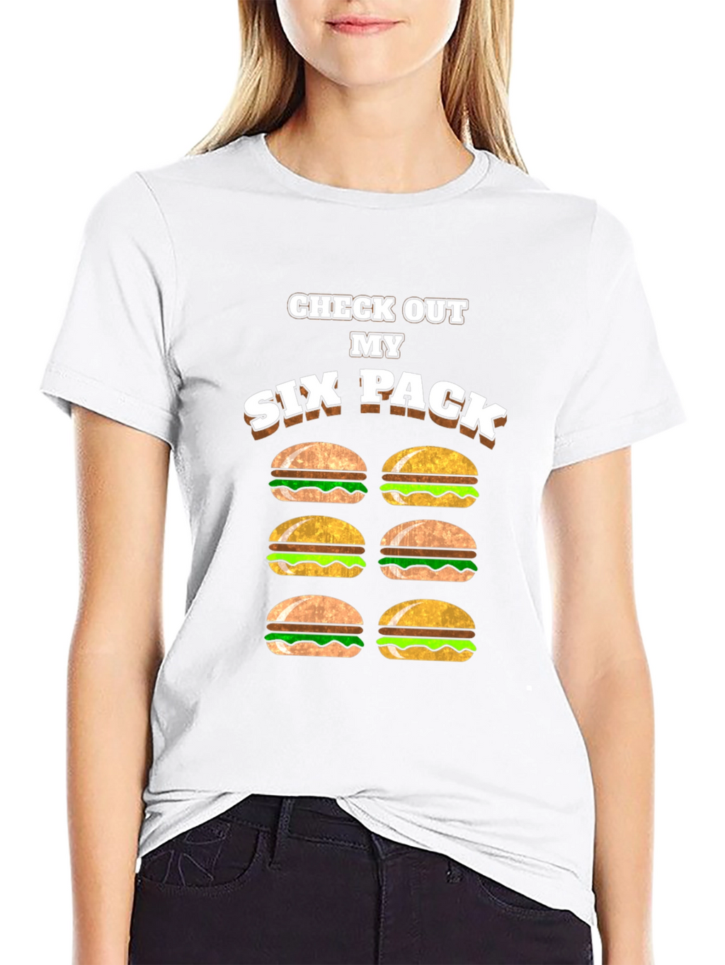 Funny Six Pack Burger T-Shirt - Novelty Graphic Tee
