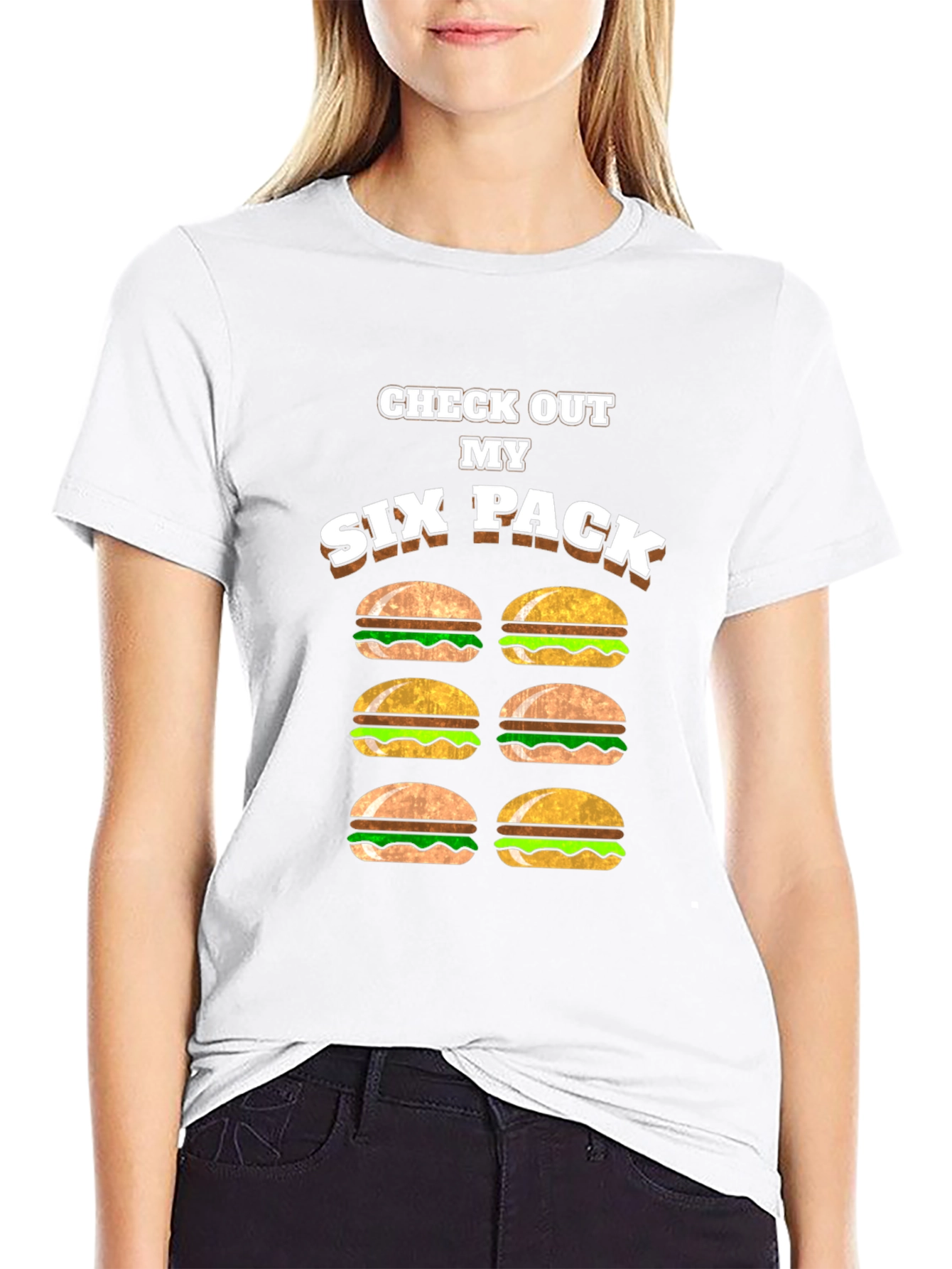 Funny Six Pack Burger T-Shirt - Novelty Graphic Tee