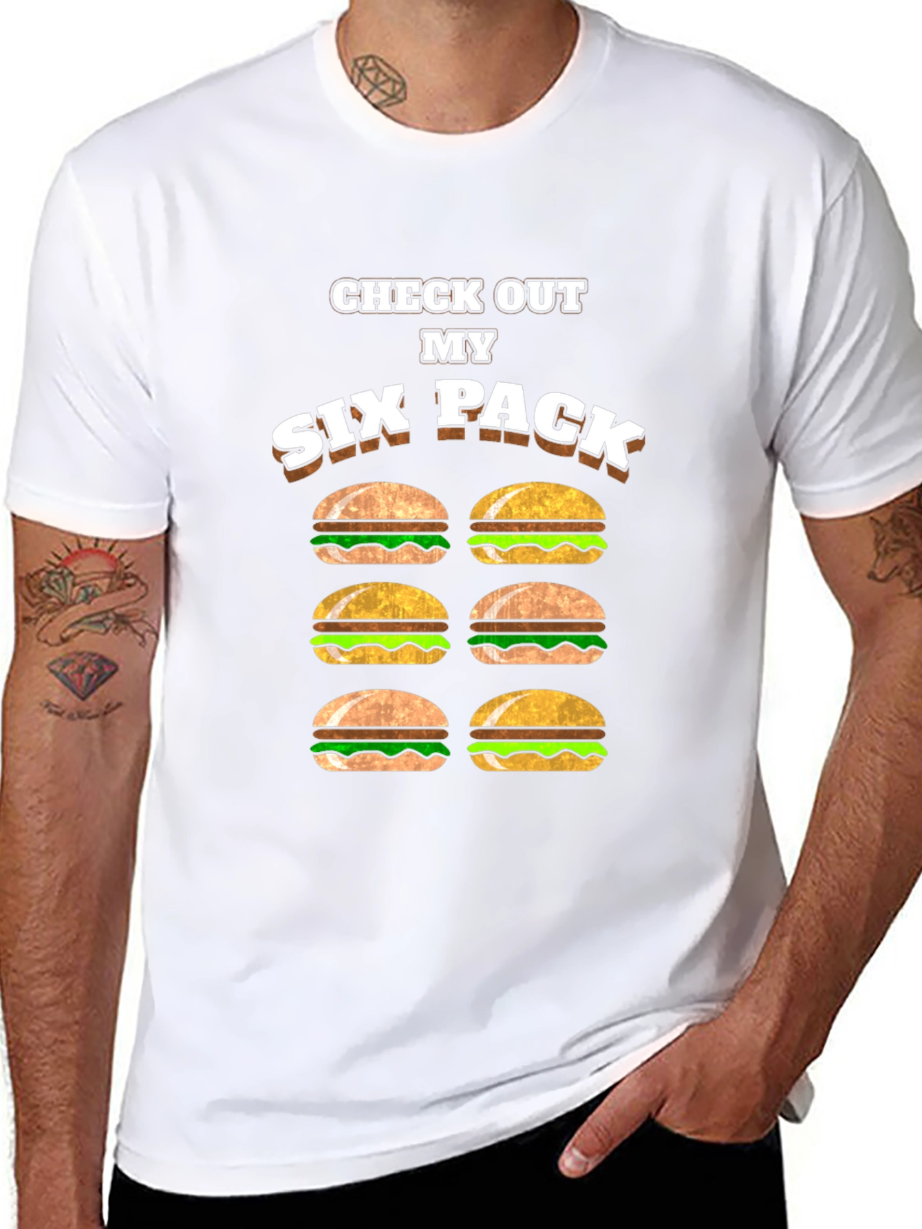 Funny Six Pack Burger T-Shirt - Novelty Graphic Tee
