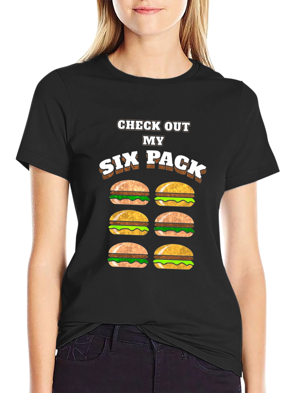 Funny Six Pack Burger T-Shirt - Novelty Graphic Tee