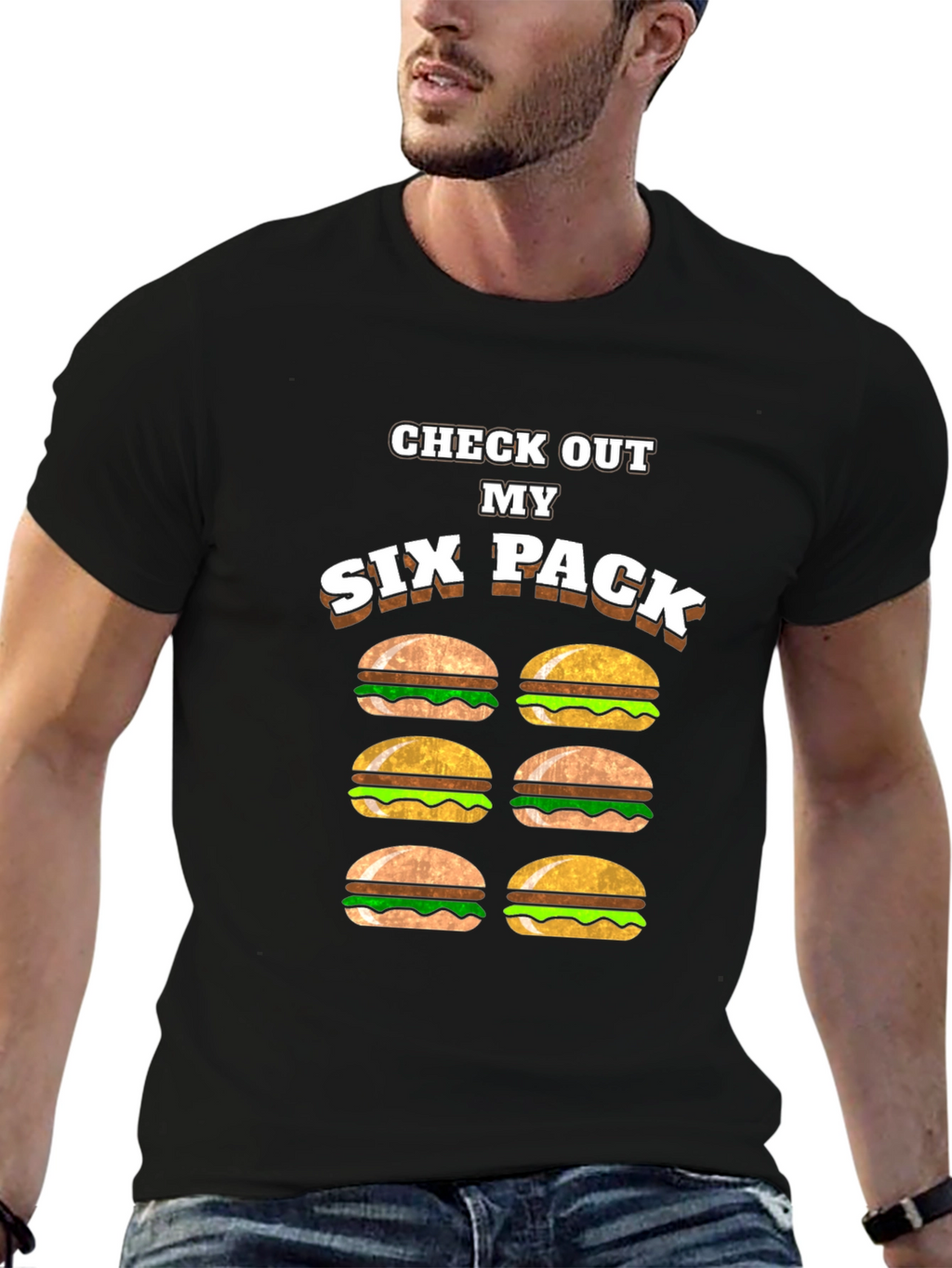 Funny Six Pack Burger T-Shirt - Novelty Graphic Tee