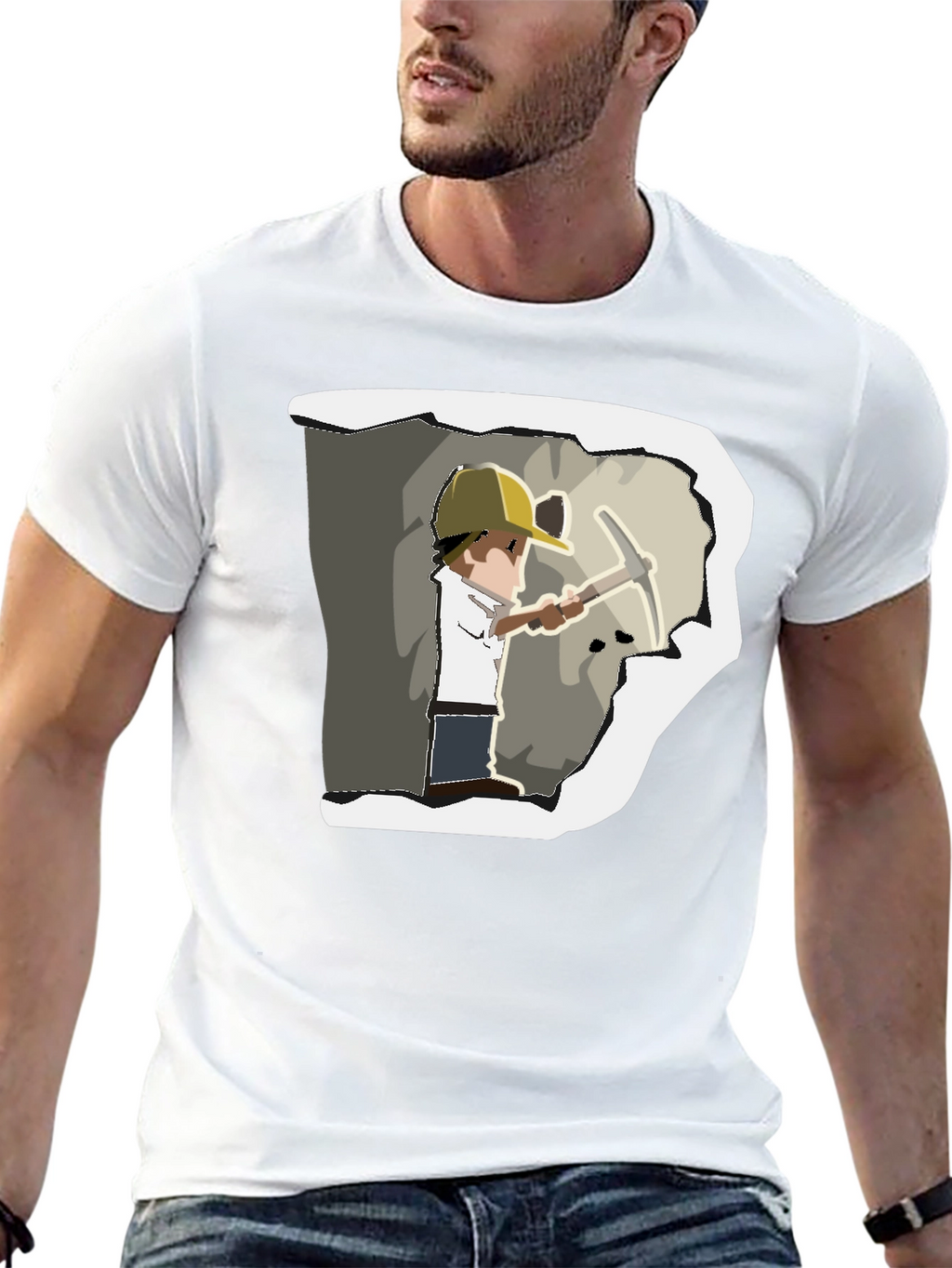 Miner Cartoon Graphic Print Black T-Shirt