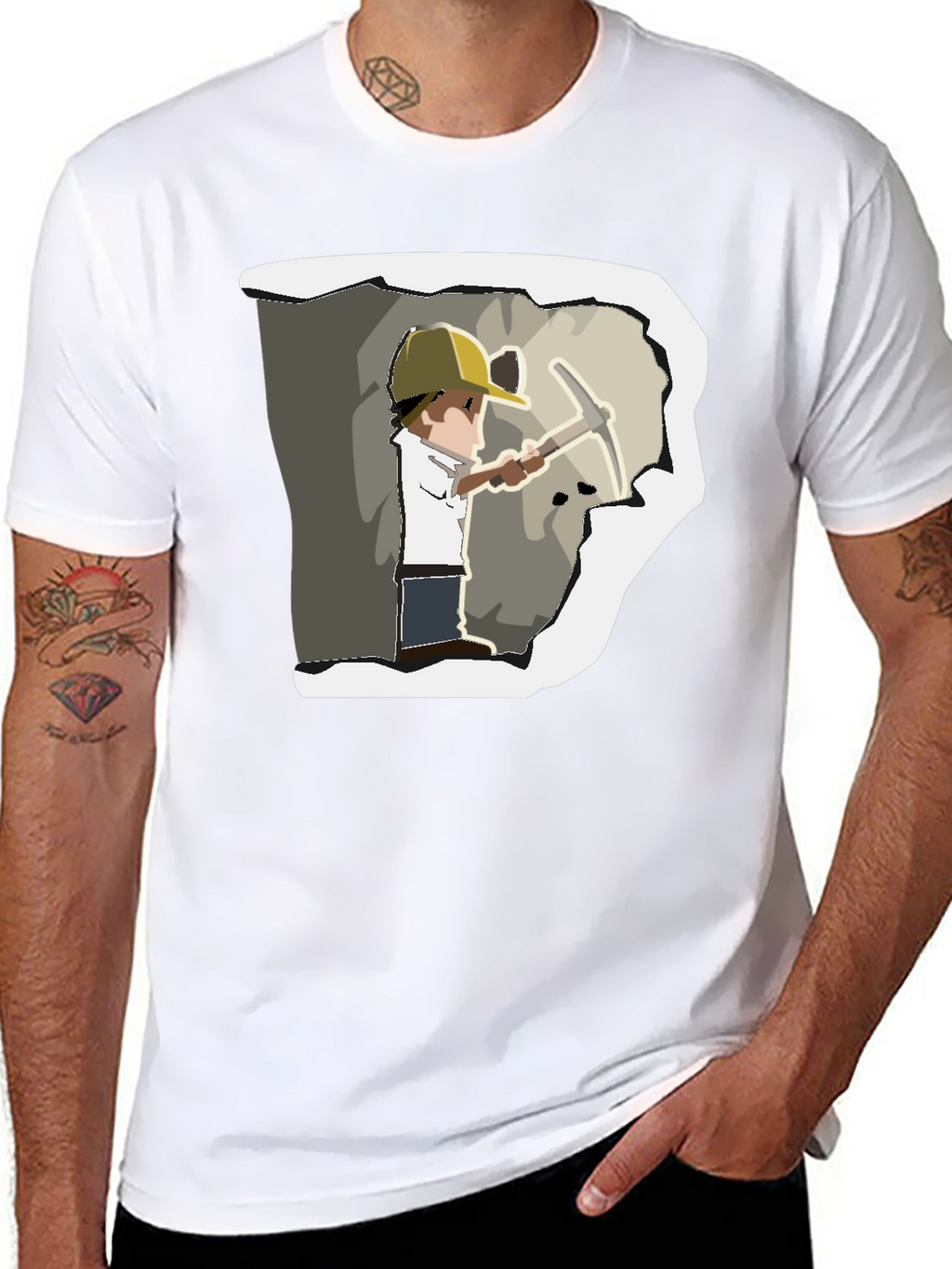 Miner Cartoon Graphic Print Black T-Shirt