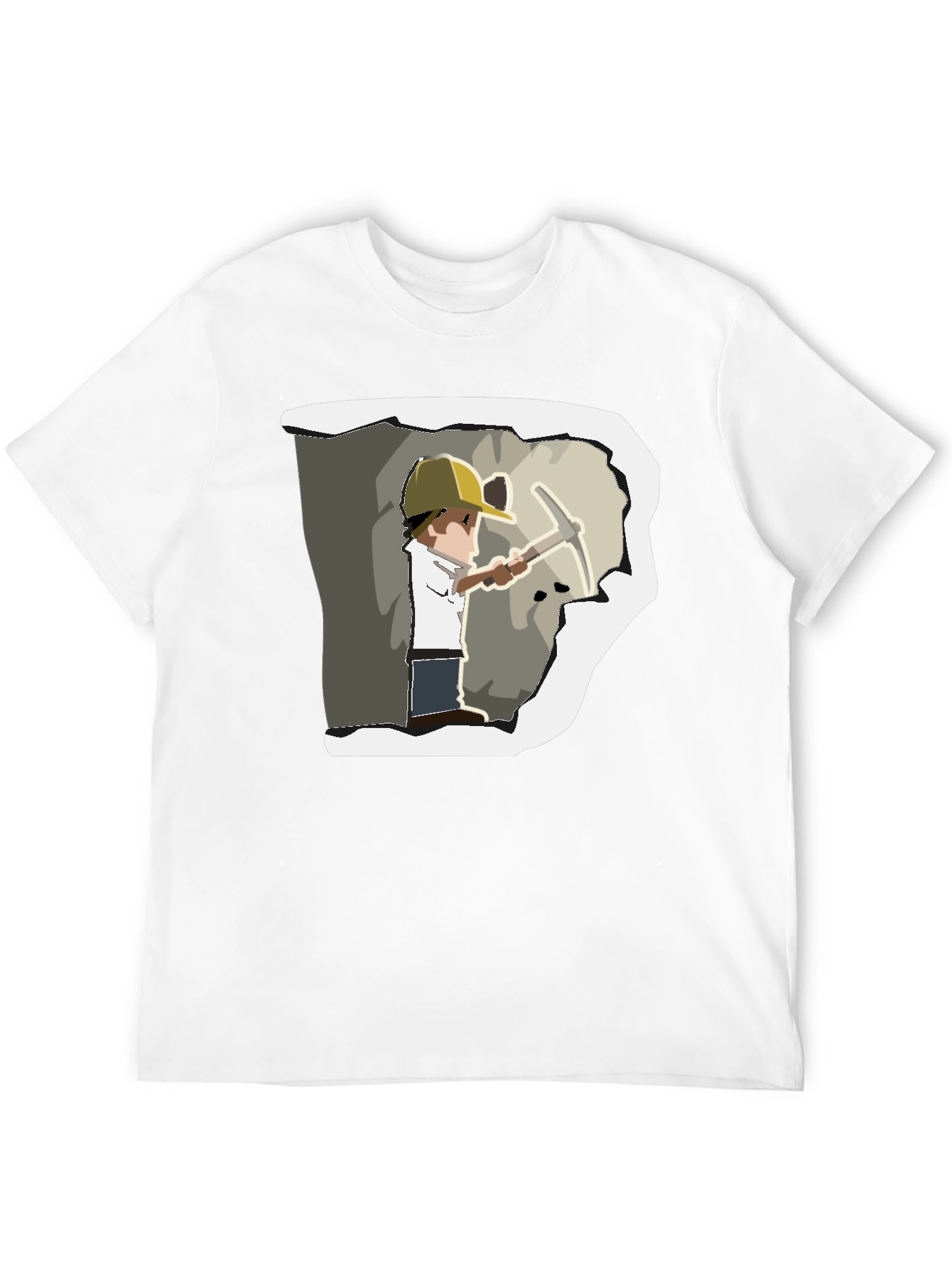 Miner Cartoon Graphic Print Black T-Shirt