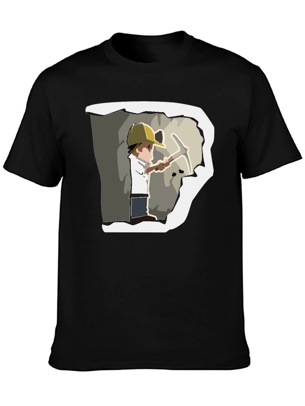 Miner Cartoon Graphic Print Black T-Shirt