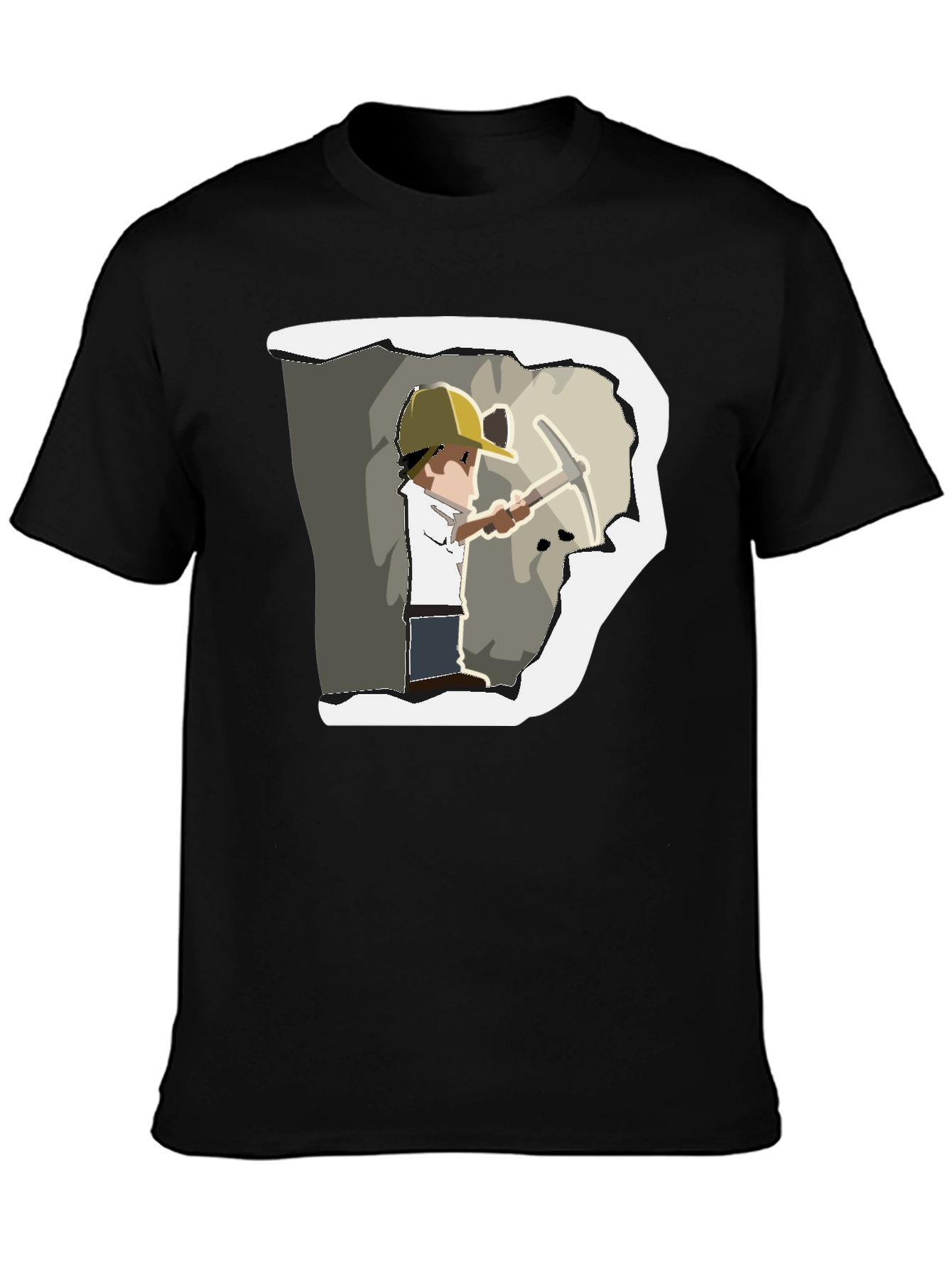 Miner Cartoon Graphic Print Black T-Shirt