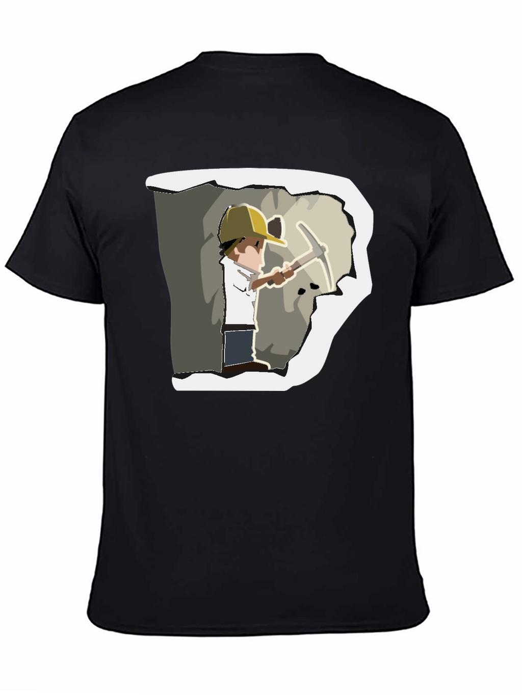Miner Cartoon Graphic Print Black T-Shirt