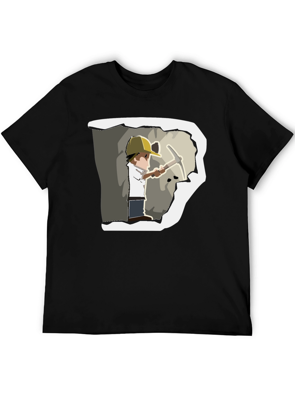 Miner Cartoon Graphic Print Black T-Shirt