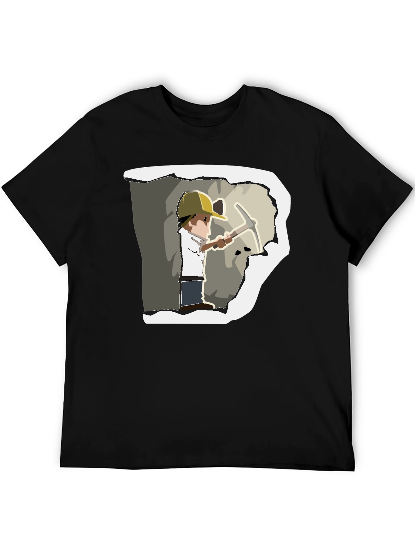 Miner Cartoon Graphic Print Black T-Shirt