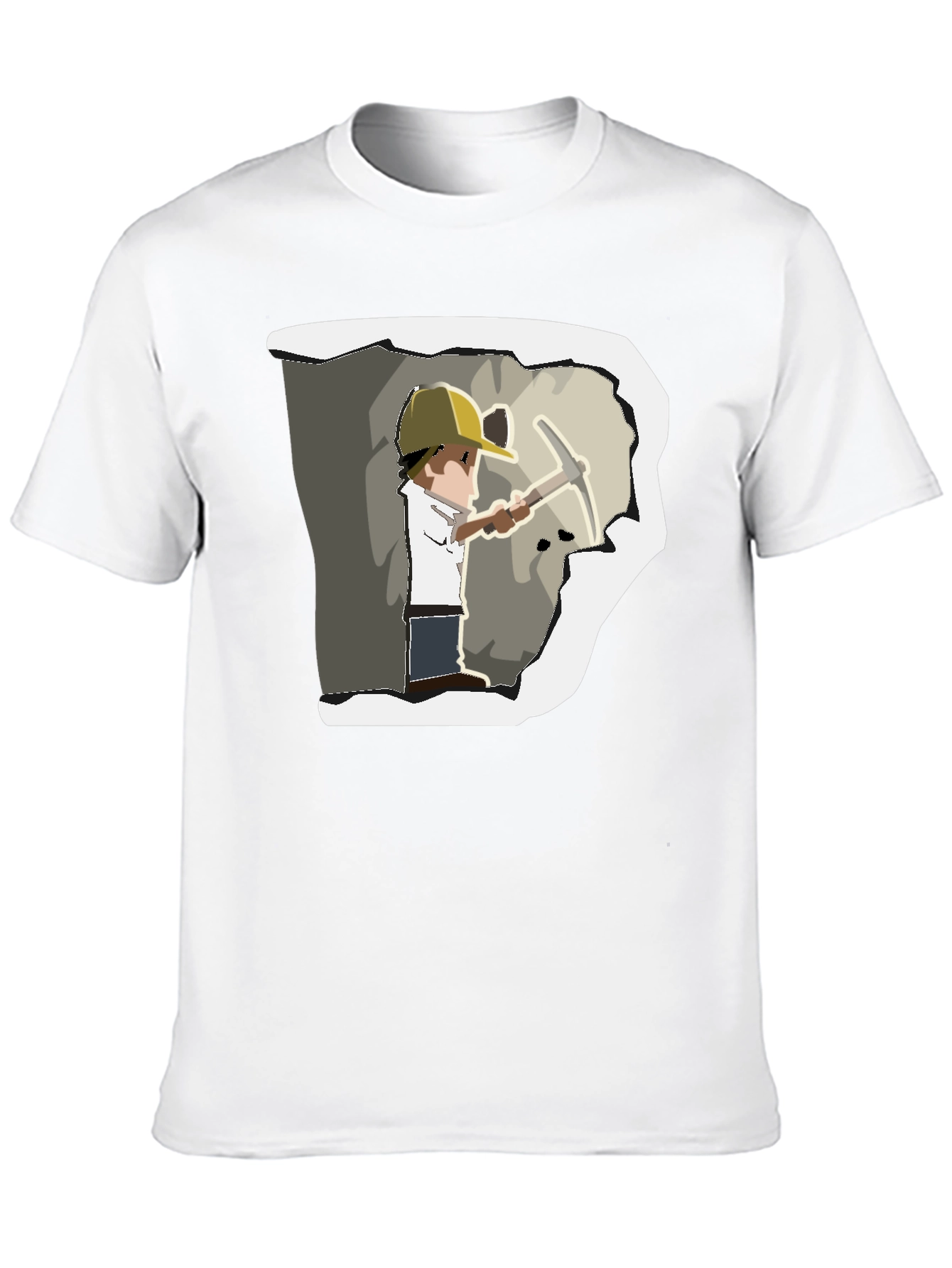 Miner Cartoon Graphic Print Black T-Shirt