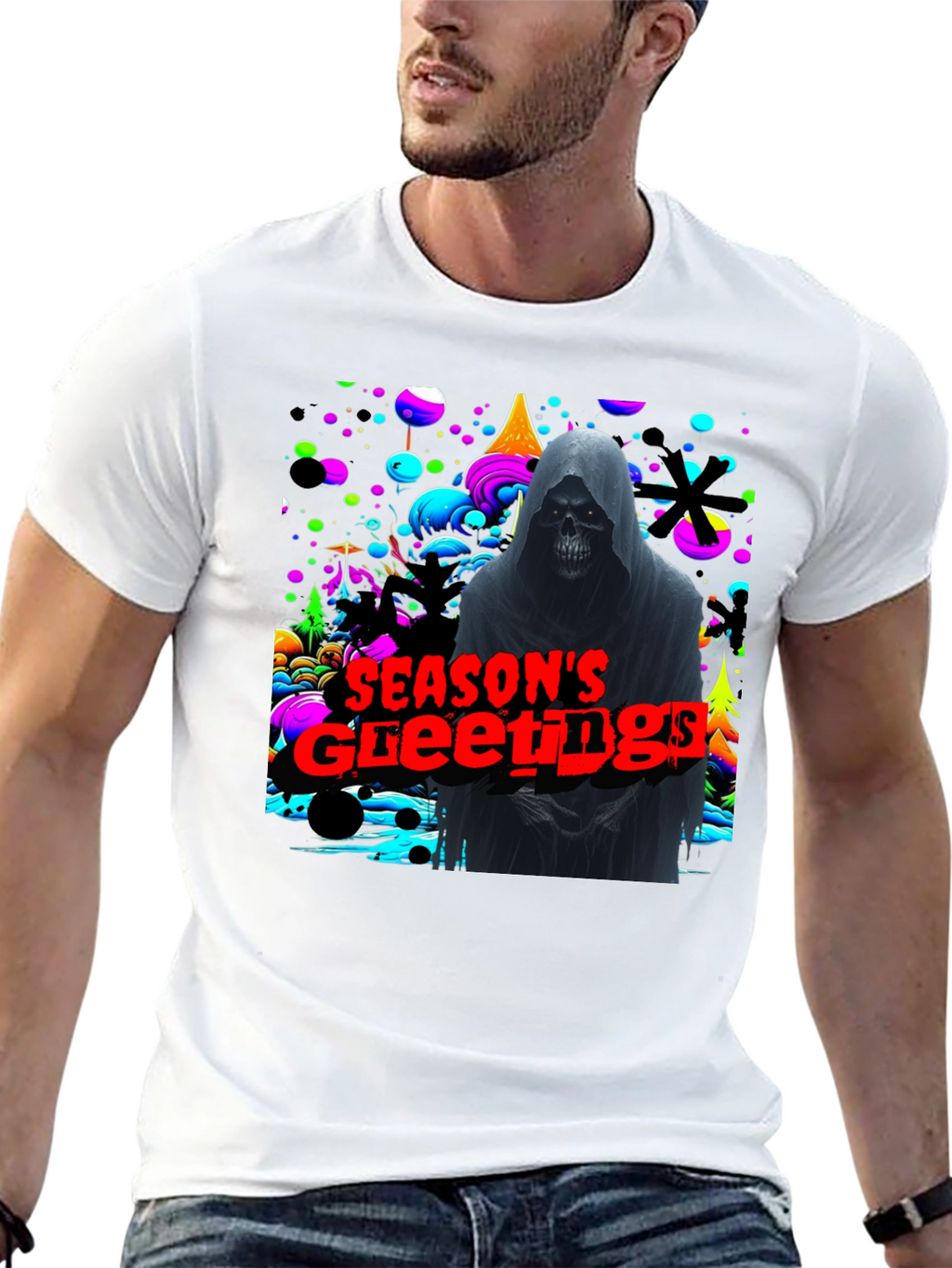 Grim Reaper Seasons Greetings Graphic T-Shirt