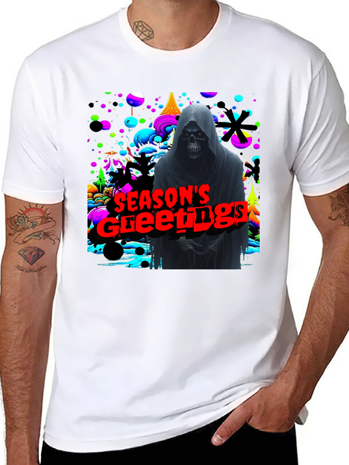 Grim Reaper Seasons Greetings Graphic T-Shirt