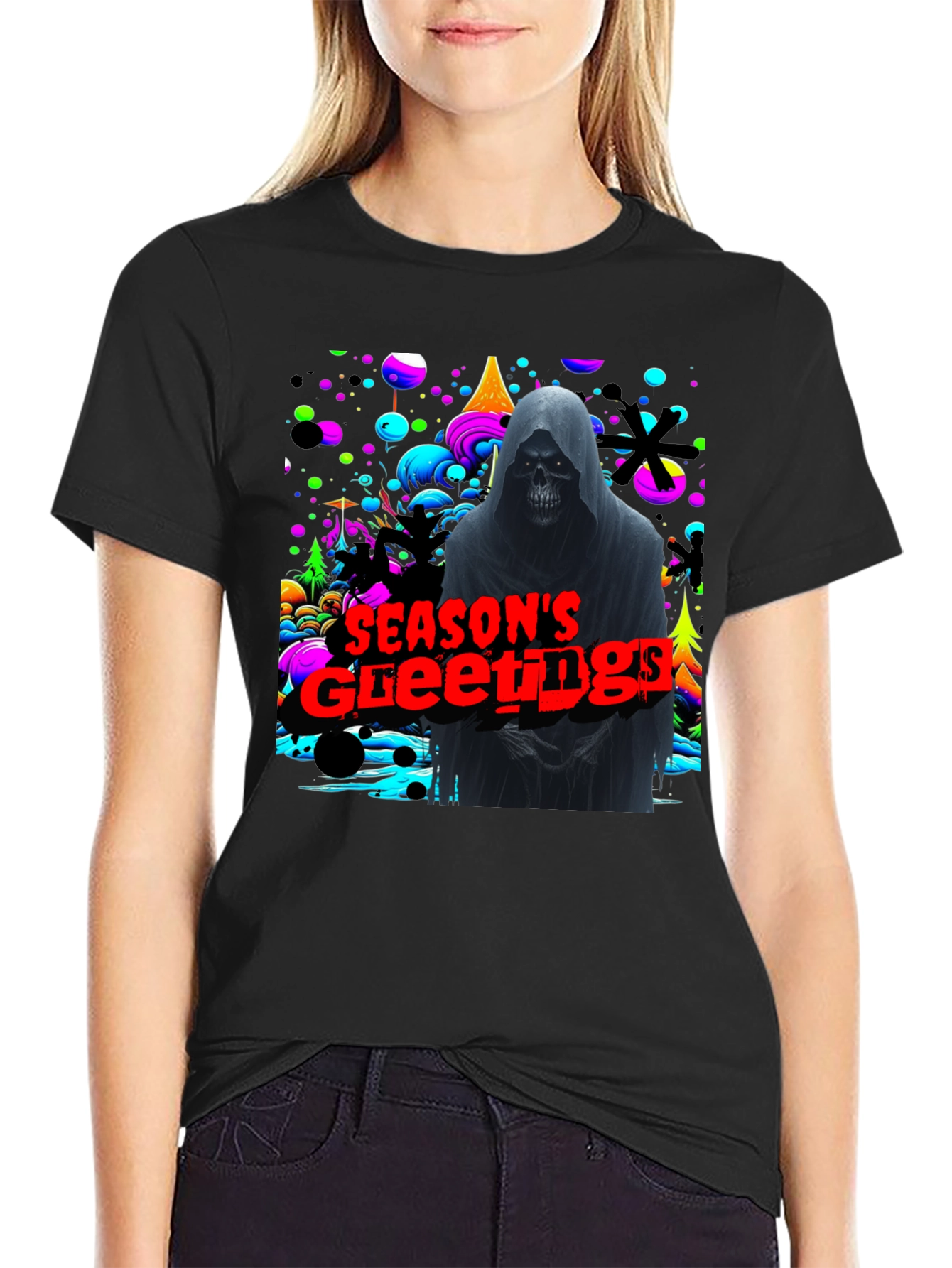 Grim Reaper Seasons Greetings Graphic T-Shirt