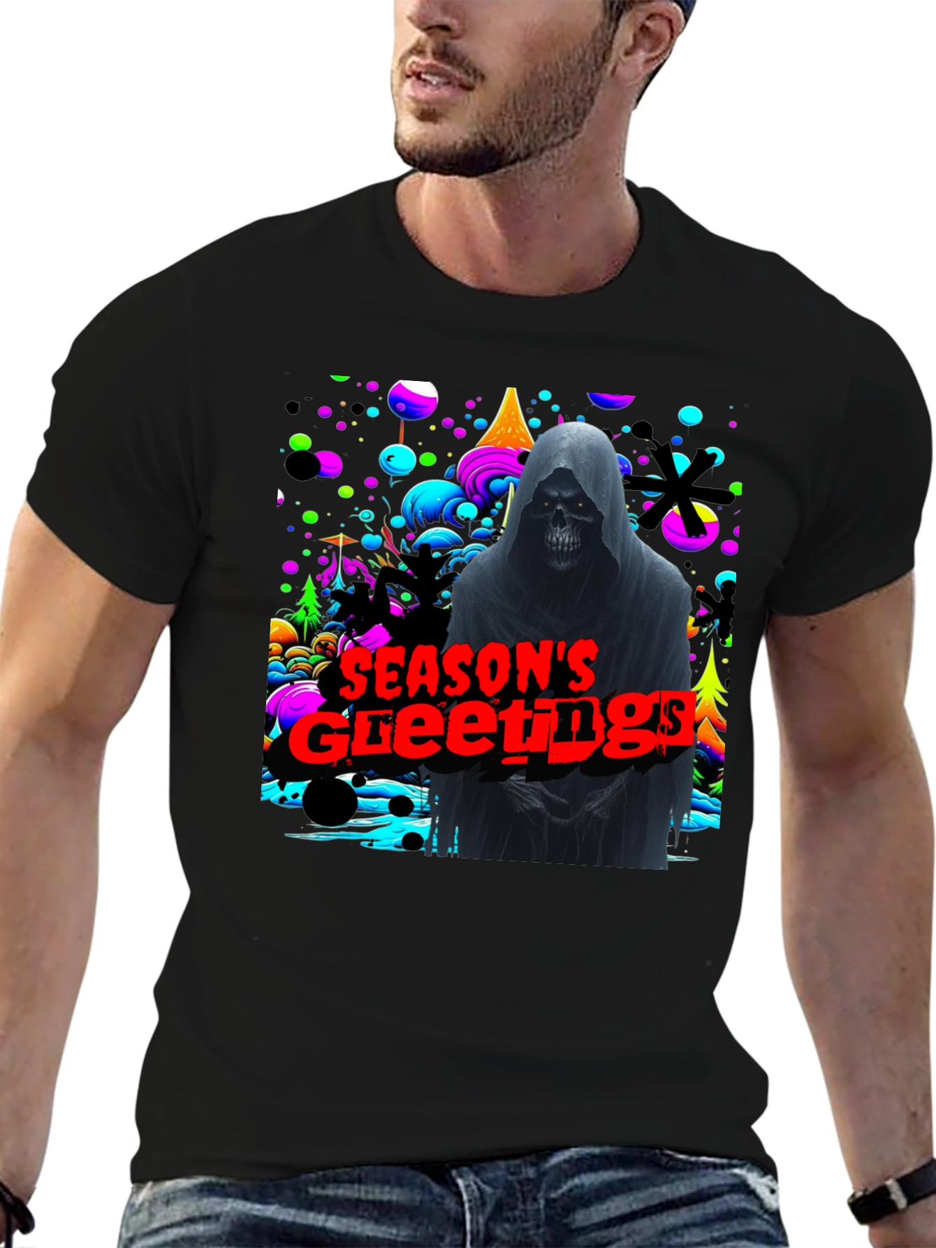 Grim Reaper Seasons Greetings Graphic T-Shirt