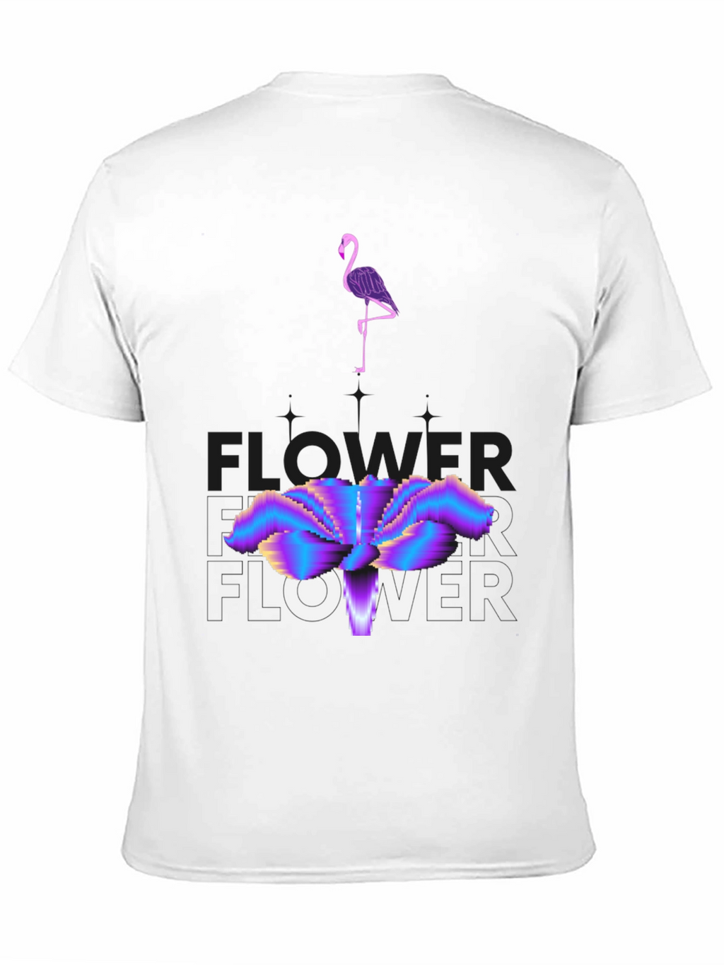 Abstract Flamingo & Flower Graphic Tee - Black