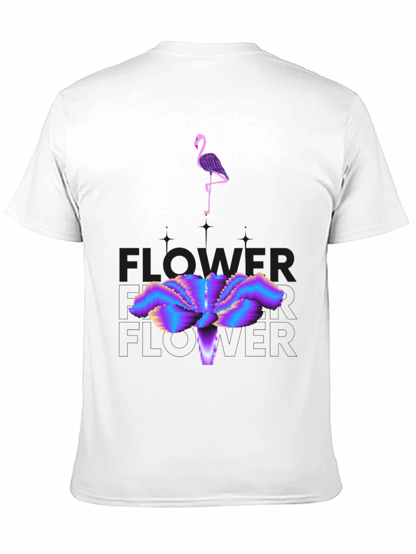 Abstract Flamingo & Flower Graphic Tee - Black