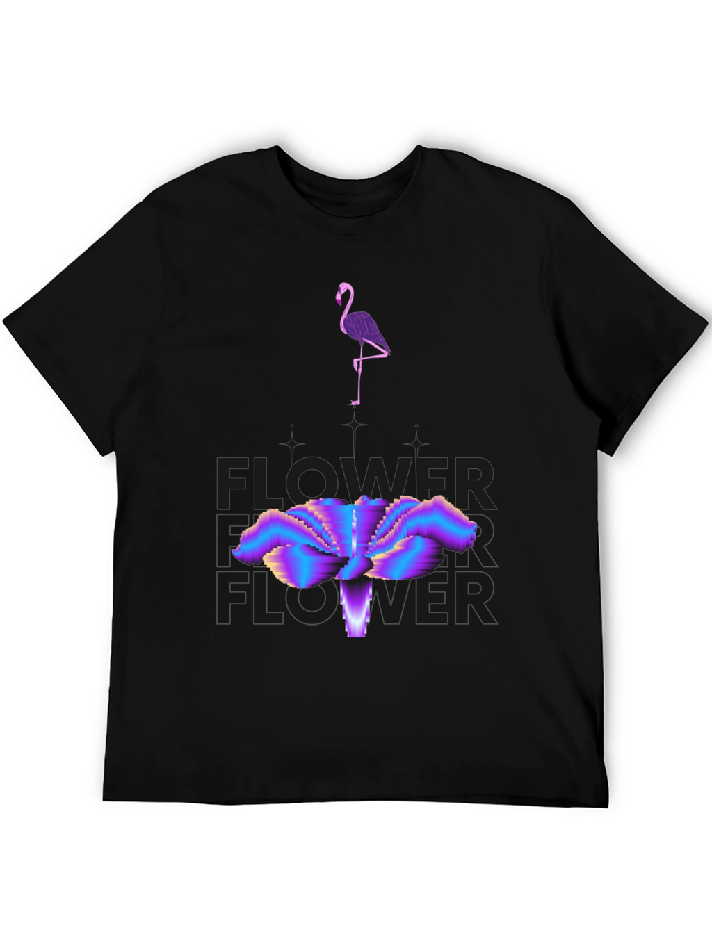 Abstract Flamingo & Flower Graphic Tee - Black