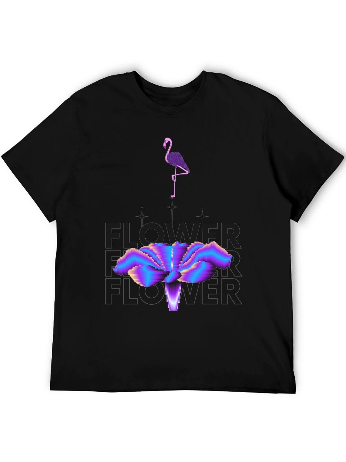 Abstract Flamingo & Flower Graphic Tee - Black