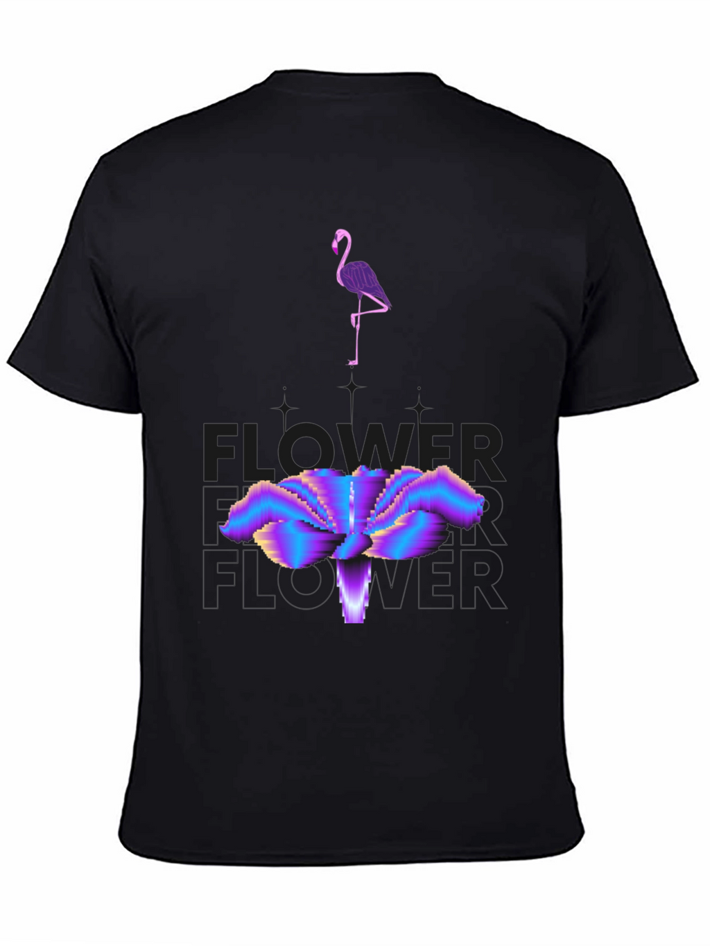 Abstract Flamingo & Flower Graphic Tee - Black