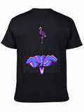 Abstract Flamingo & Flower Graphic Tee - Black