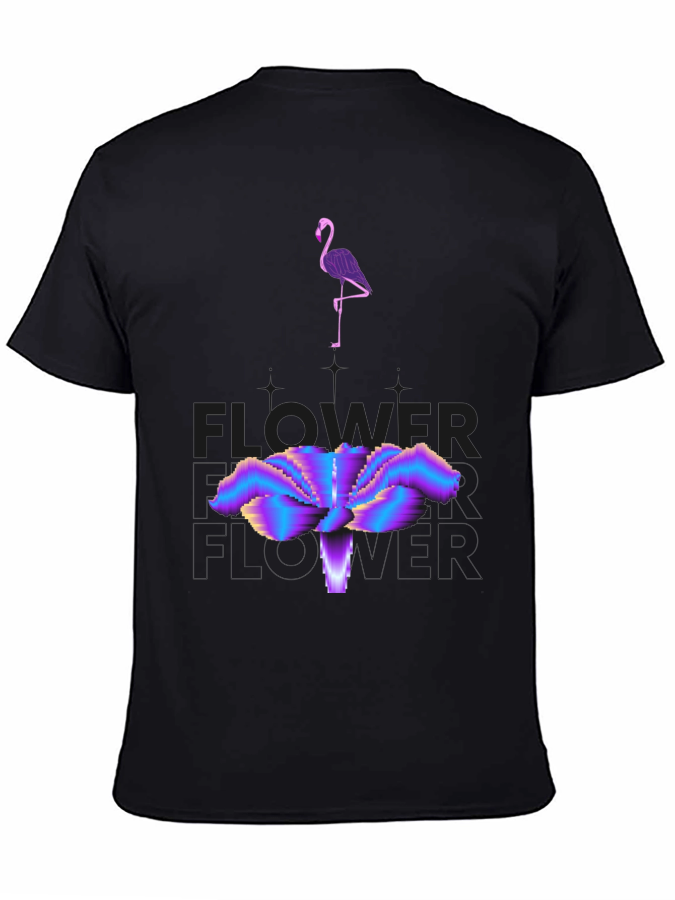 Abstract Flamingo & Flower Graphic Tee - Black